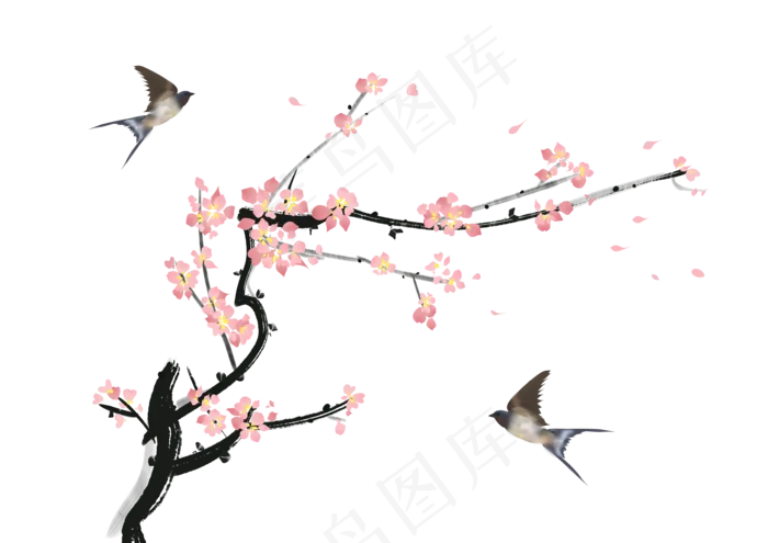 中国风水彩手绘花鸟,免抠元素(3508*2480px 300 dpi )psd模版下载