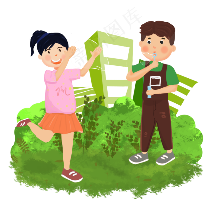 童年吹泡泡的小孩