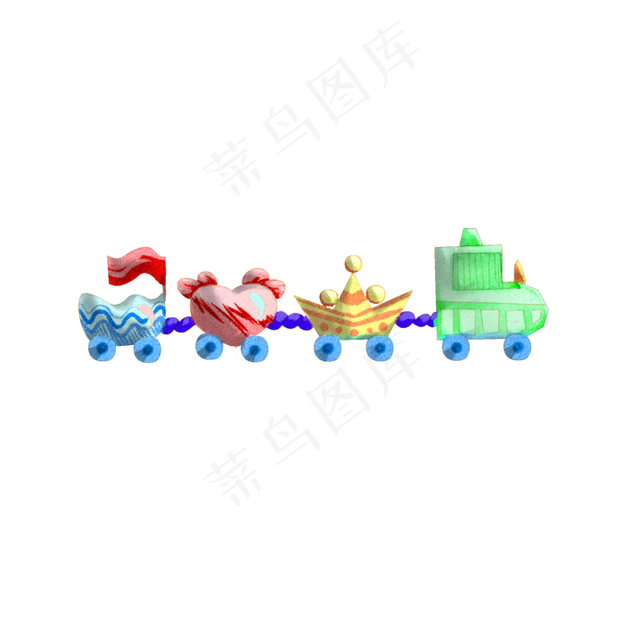 手绘彩色儿童玩具小火车插画