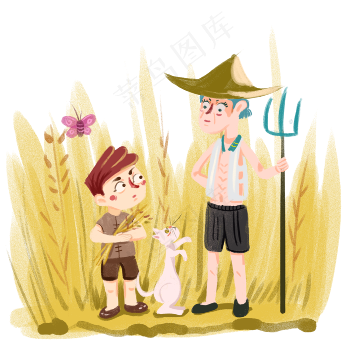 芒种夏天种田稻田人物素材