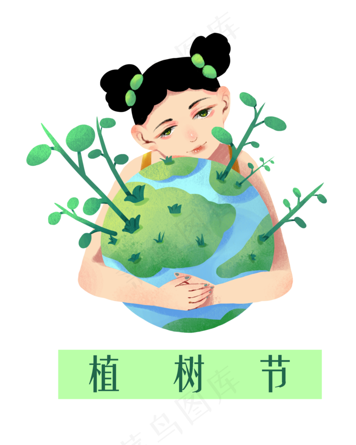 植树节抱着树苗的小女孩,免抠元素