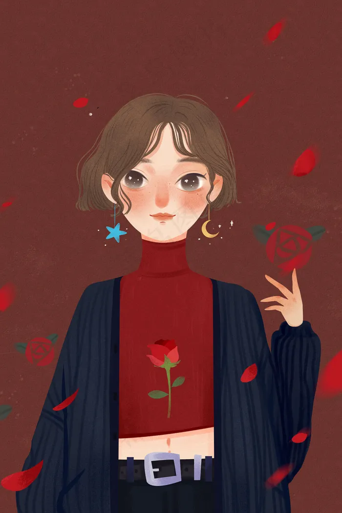 红色玫瑰花少女配图(3545X5315(DPI:300))psd模版下载
