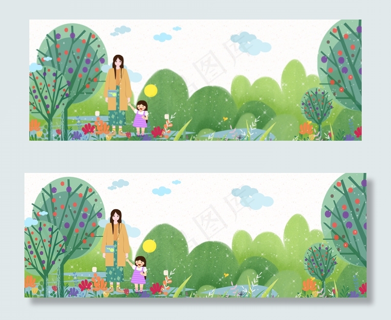 母亲节郊游的小孩和妈妈