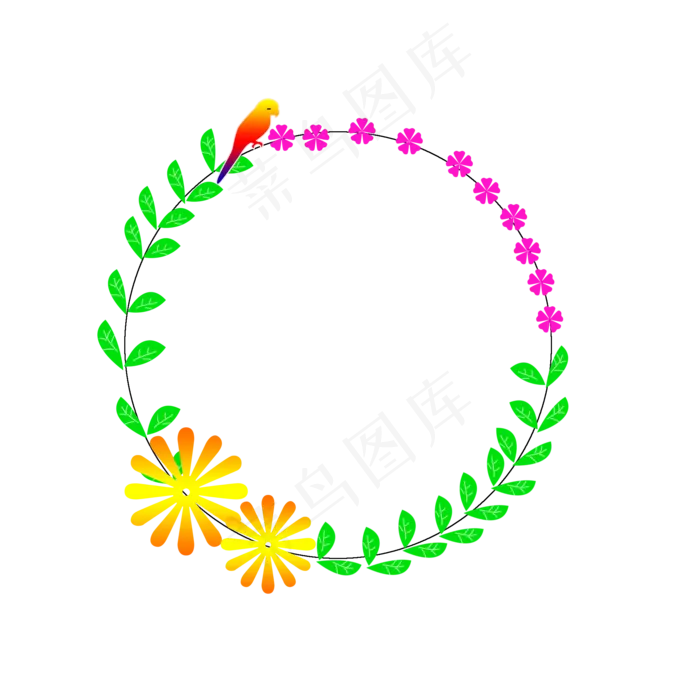 花朵小鸟装饰边框,免抠元素(2000X2000(DPI:300))psd模版下载