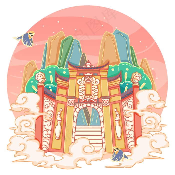 国画风格国潮白帝城重庆,免抠元素(2000*2000px 300 dpi )psd模版下载