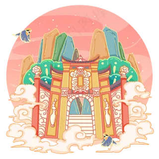 国画风格国潮白帝城重庆,免抠元素