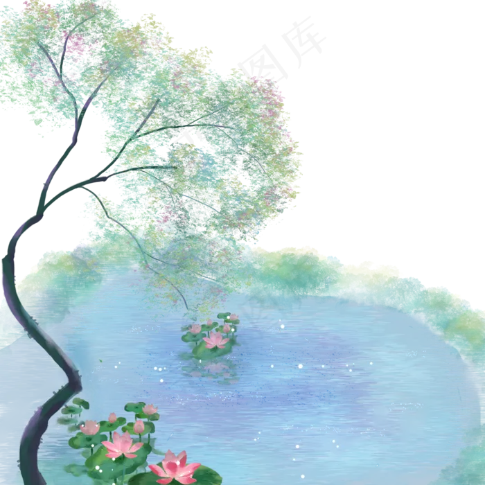 夏季主题池塘荷花(2000X2000(DPI:300))psd模版下载