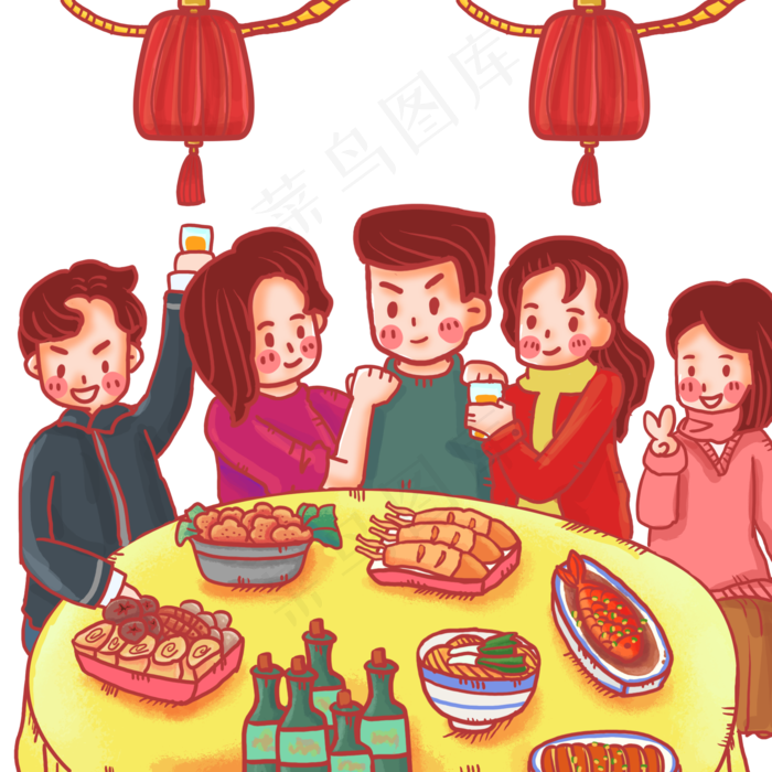 年夜饭年会尾牙吃饭,免抠元素(2000*2000px 300 dpi )psd模版下载