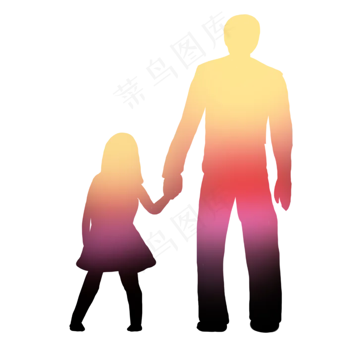 彩色创意父亲牵着孩子的手剪影(3000X3000(DPI:300))psd模版下载