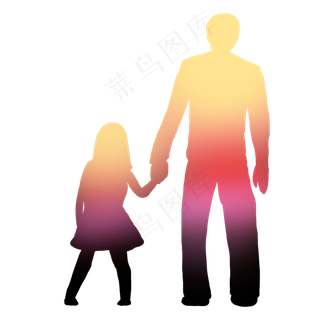 彩色创意父亲牵着孩子的手剪影