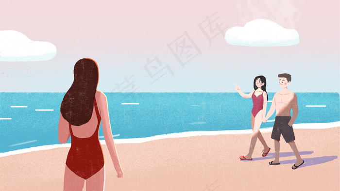 暖色扁平风夏天去海边游玩(1800X1013(DPI:300))psd模版下载