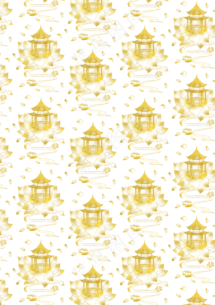 国风金色祥云荷花底纹(2480X3508(DPI:300))psd模版下载