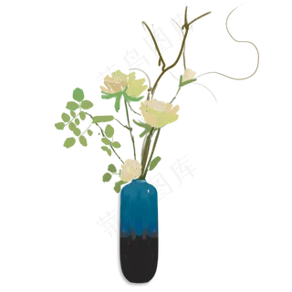 手绘地中海蓝色插花花瓶,免抠元素