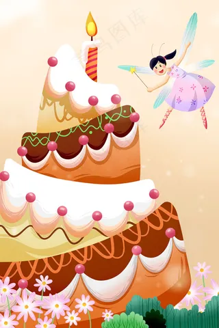 黄色系卡通手绘风美食蛋糕仙子配图
