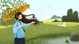 春天春季清明节节日女孩小清新立春春景节气