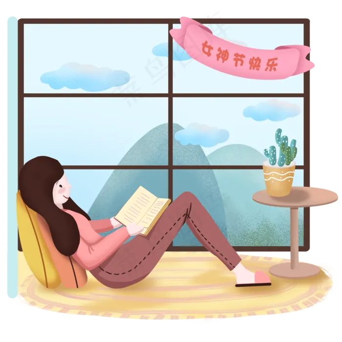 女生节女神节妇女节手绘卡通女孩,免抠元素
