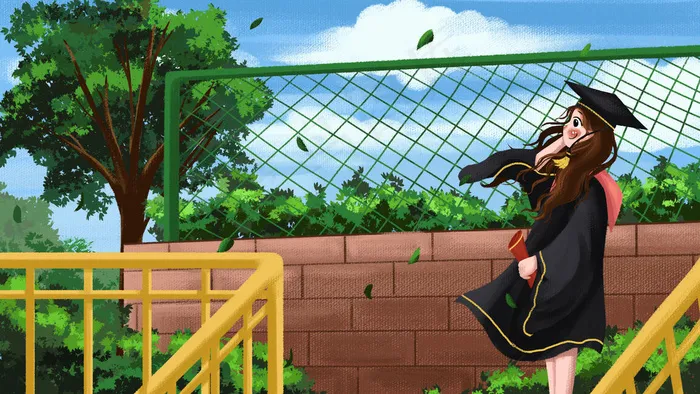 致青春毕业季女孩小清新学士服校园毕业啦