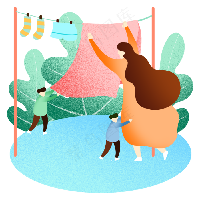 母亲节妈妈晾衣服插画,免抠元素