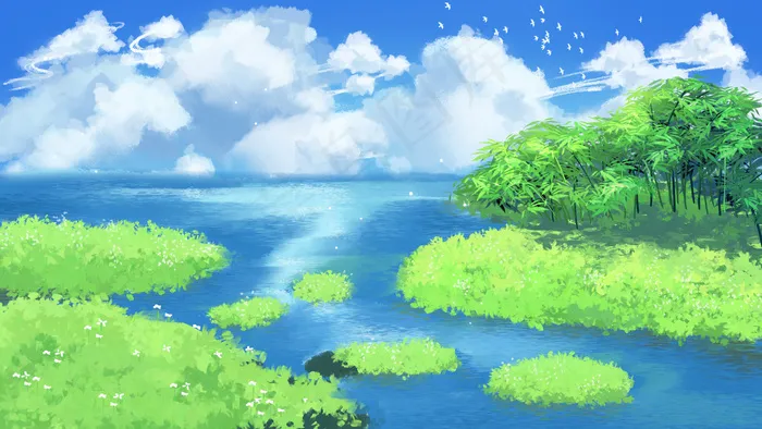 新海诚夏天清新场景(2880*1620px 300 dpi )psd模版下载
