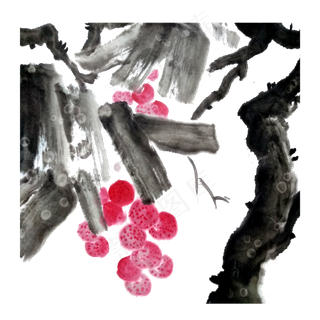 水墨国画荔枝妃子笑水果PNG