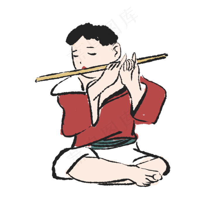 吹笛子的牧童中国画