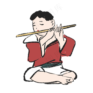 吹笛子的牧童中国画