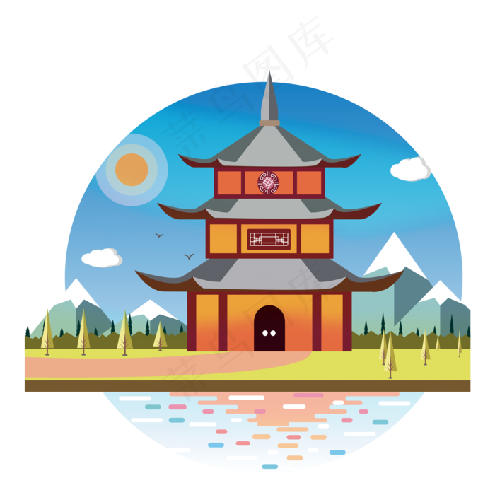 装饰建筑节气山水风景中国风塔P(3500X3500(DPI:300))psd模版下载