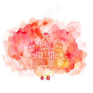 旅游地标建筑泰国水彩,免抠元素