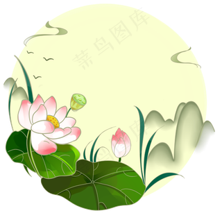 春夏淡彩山水荷花盛开PNG素材