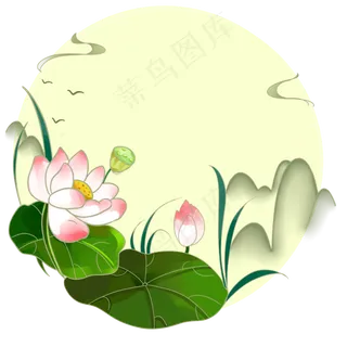 春夏淡彩山水荷花盛开PNG素材