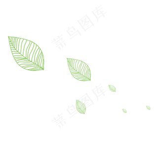绿色描线漂浮树叶卡通手绘素材免,免抠元素
