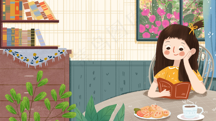 世界读书日女孩看书读书小清新(2880*1620px 300 dpi )psd模版下载