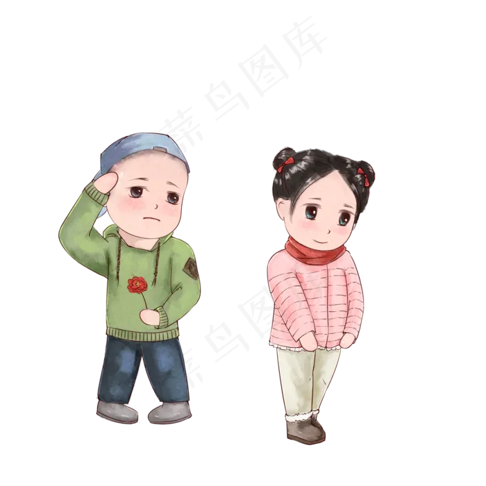 情人节送玫瑰卡通手绘可爱男女情(2000X2000(DPI:299))psd模版下载
