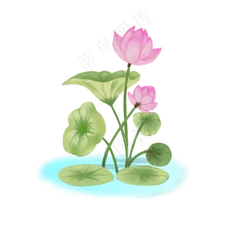 手绘荷花中国风素材