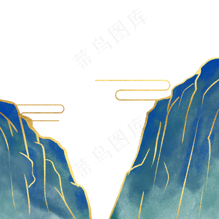 群青色古风描金山水(2000*2000px 300 dpi )psd模版下载