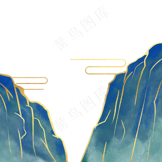 群青色古风描金山水