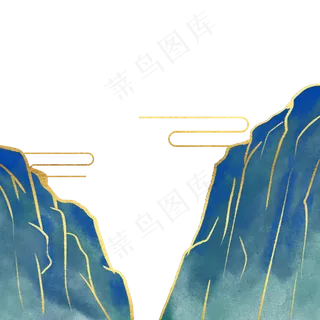 群青色古风描金山水