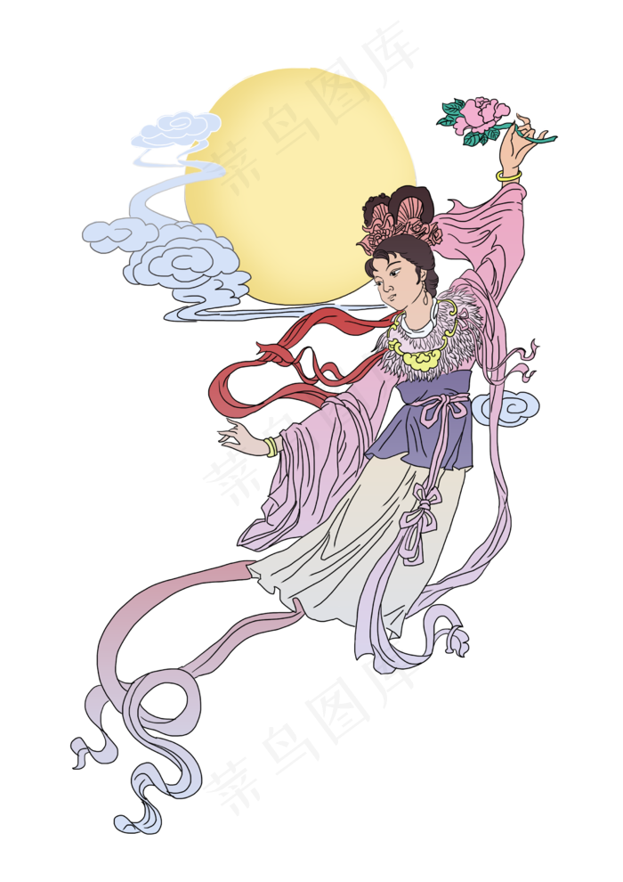 中秋节嫦娥奔月手绘中国风中秋,免抠元素(2480*3508px 300 dpi )psd模版下载