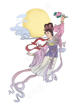 中秋节嫦娥奔月手绘中国风中秋,免抠元素