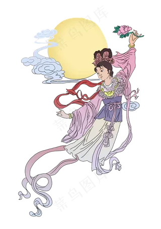 中秋节嫦娥奔月手绘中国风中秋,免抠元素