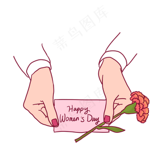 妇女节送卡片和康乃馨插图PNG免抠,免抠元素