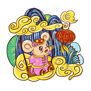 手绘中国风吉祥老鼠,免抠元素