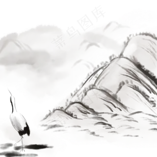 水墨古风山水白鹤