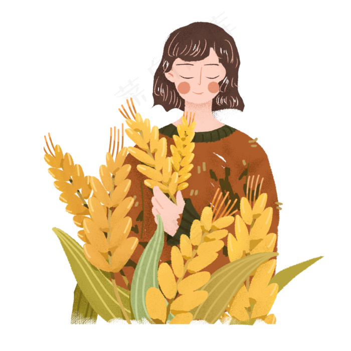 芒种女孩收麦子png素材