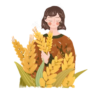 芒种女孩收麦子png素材