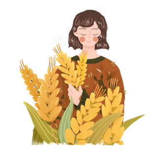芒种女孩收麦子png素材