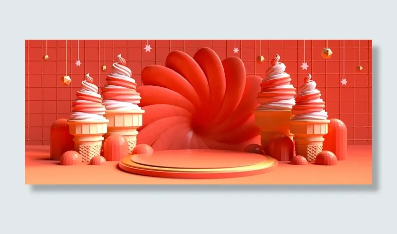 c4d做的珊瑚橙冰激凌场景