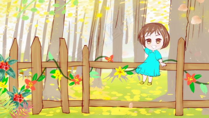 丛林中的女孩唯美插画