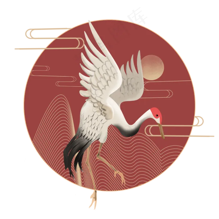中式国潮风仙鹤(3000X3000(DPI:300))psd模版下载