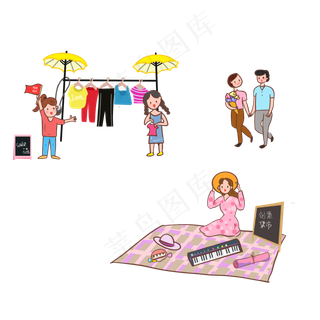 扁平风地摊场景